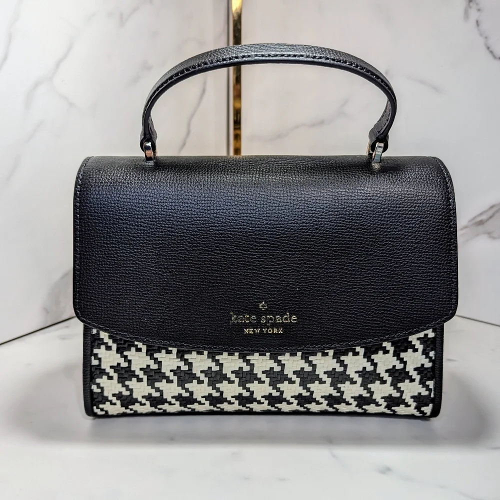KATE SPADE Darcy Top Handle Woven Houndstooth Satchel NWOT